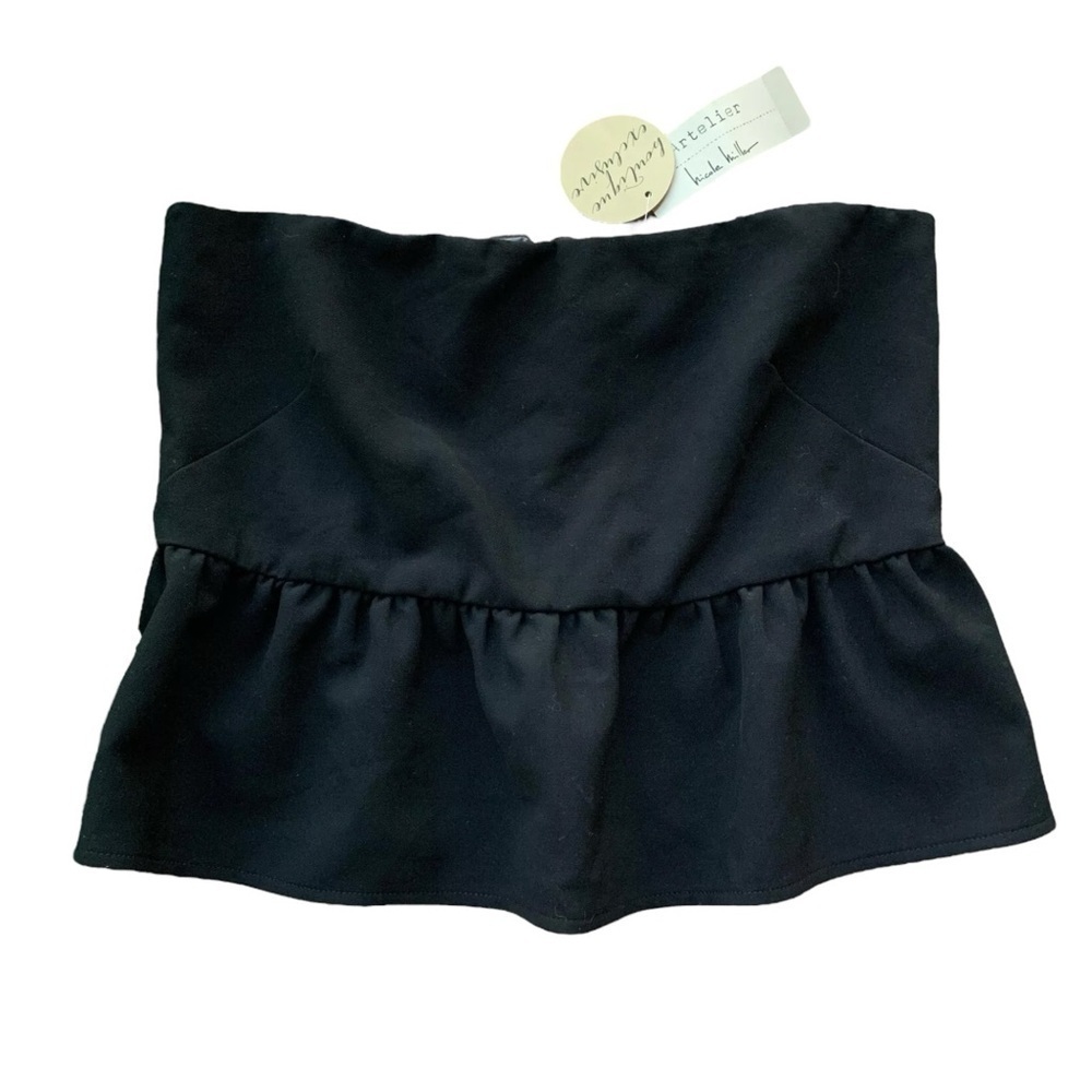 Nicole Miller Artelier Cropped Bandeau Ruffle Strapless Top Black Size Large